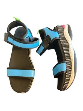 ALDO Bohemina Bright Multi Platform Sandals Blue Pink Green Mesh Size 7.5